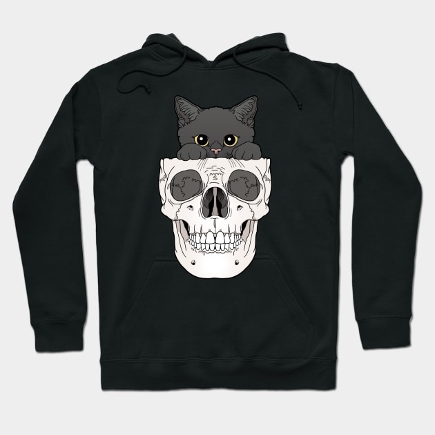 Black Kitty & Skull Hoodie by tiina menzel